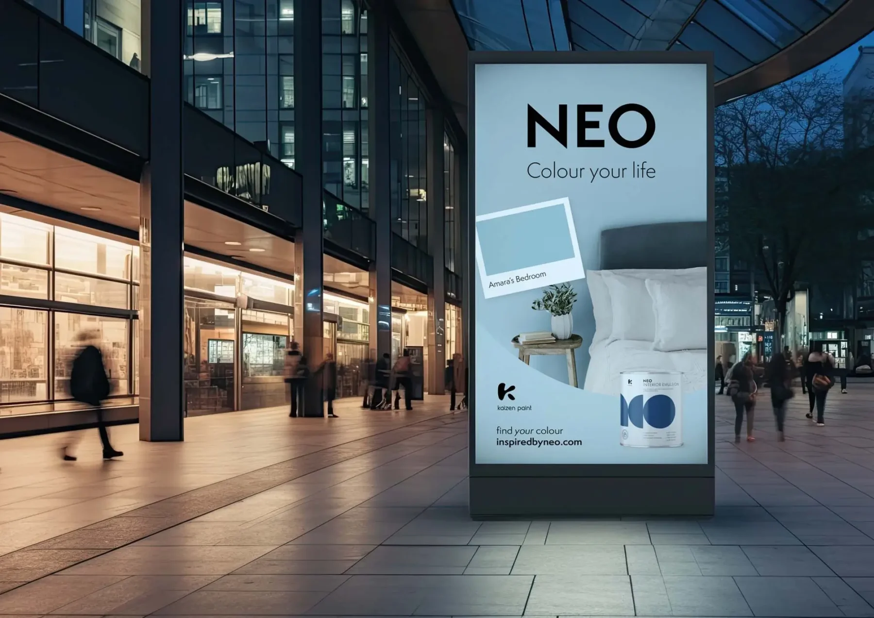 An advertisement board in a city street