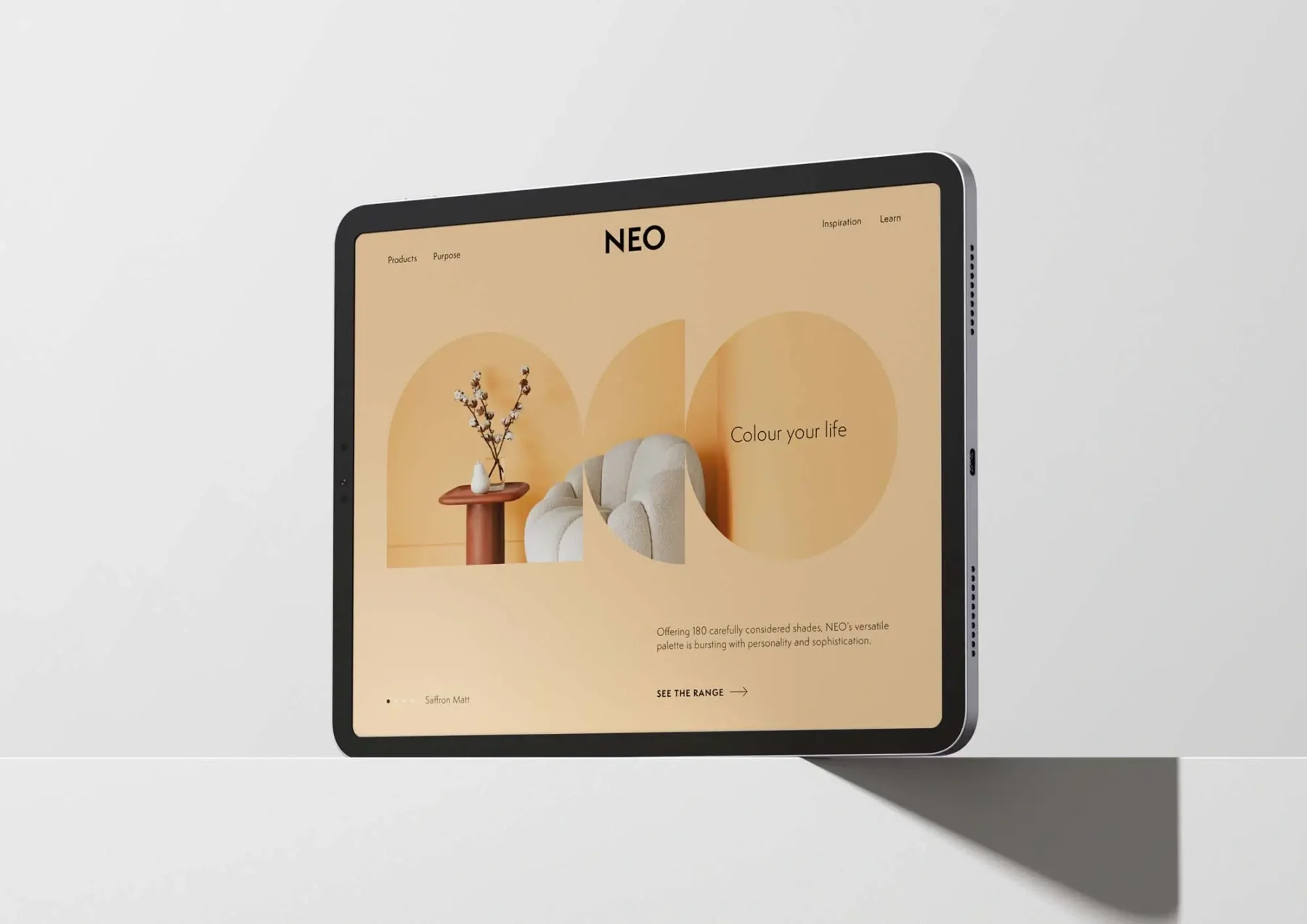 The Neo website displayed on a tablet